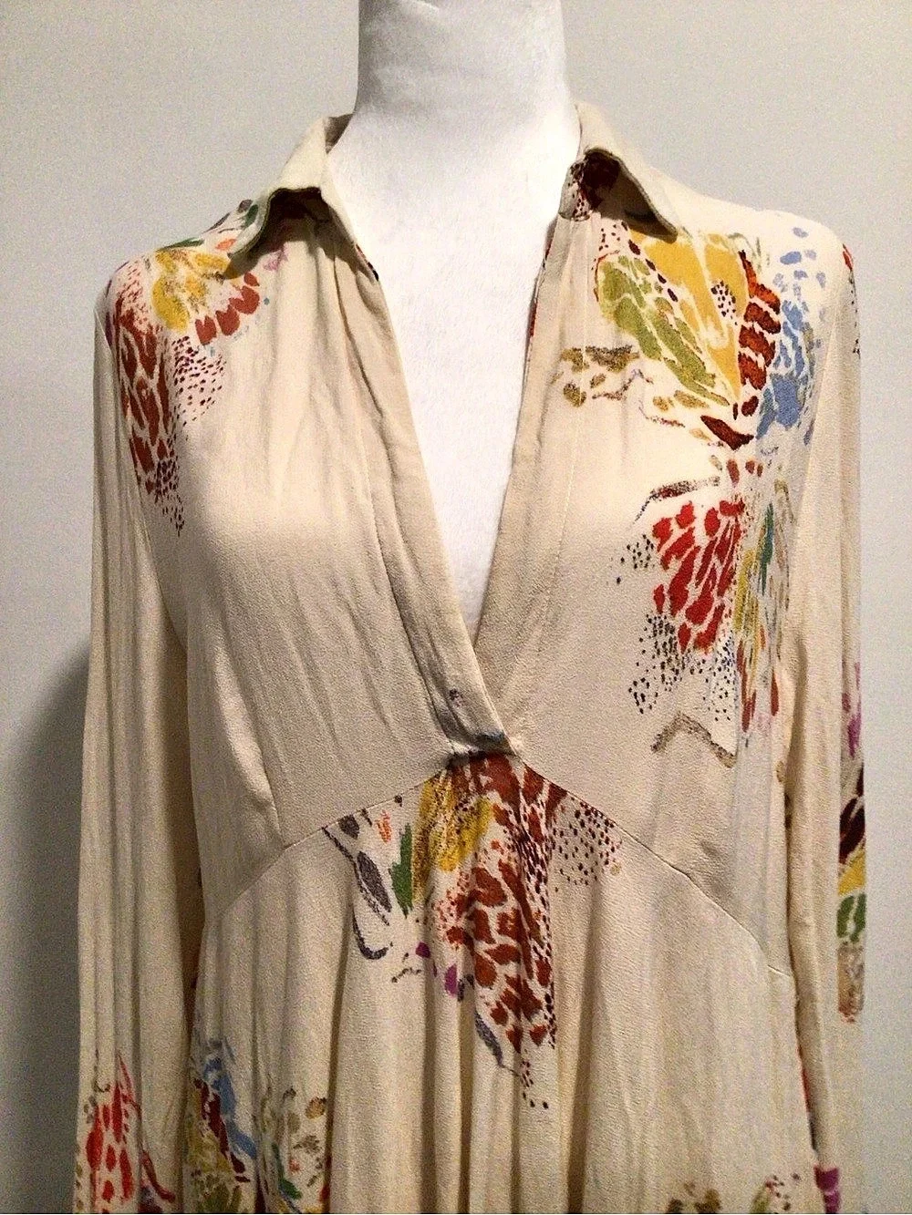 Free People Floral Midi Dress Cream & Earthtone Colors. Size Medium